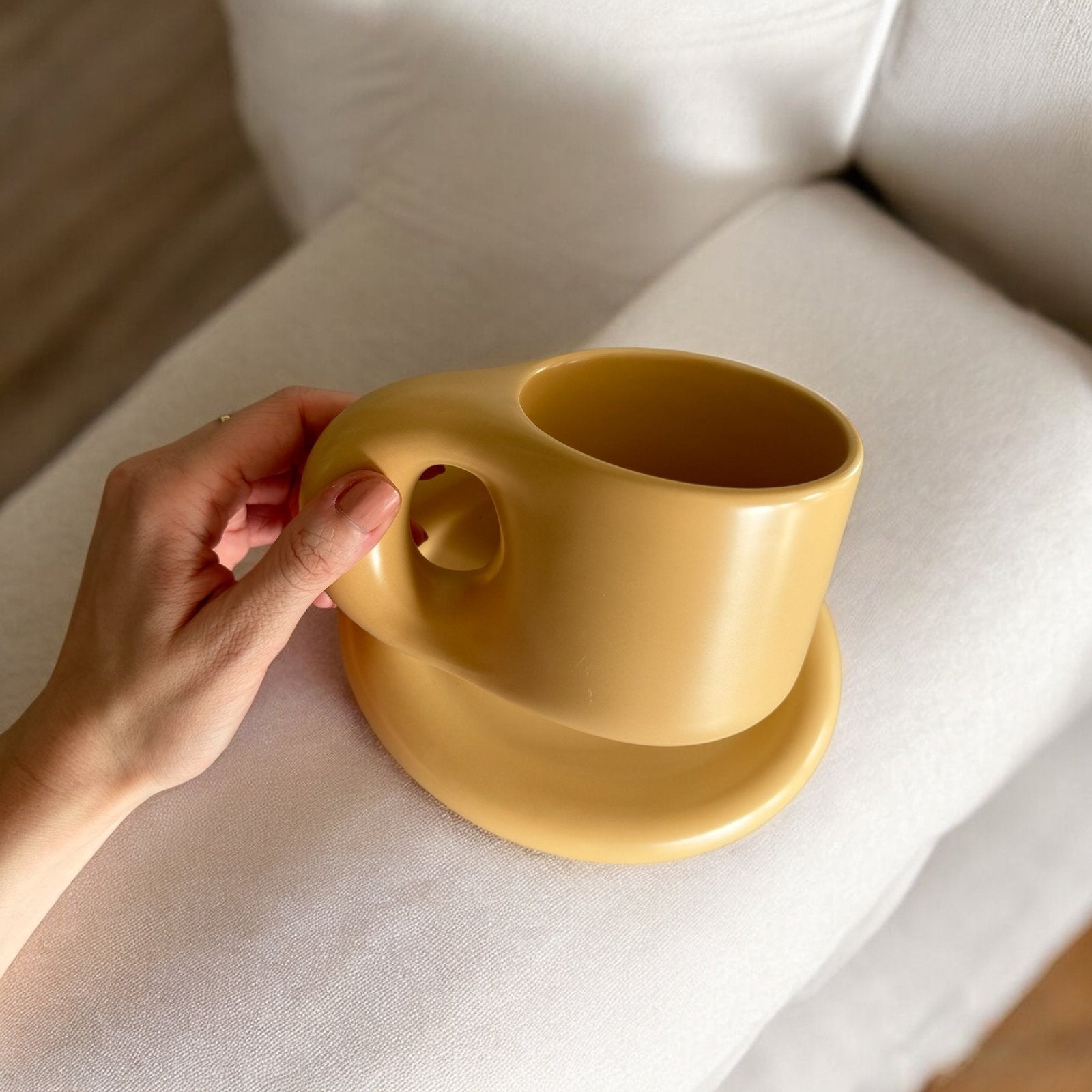 Koffiekopje met Schotel | Keramiek Handgemaakt | 300 ml Pastel-Boutique Moda