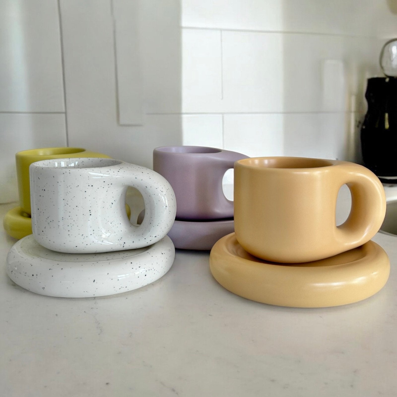 Koffiekopje met Schotel | Keramiek Handgemaakt | 300 ml Pastel-Boutique Moda