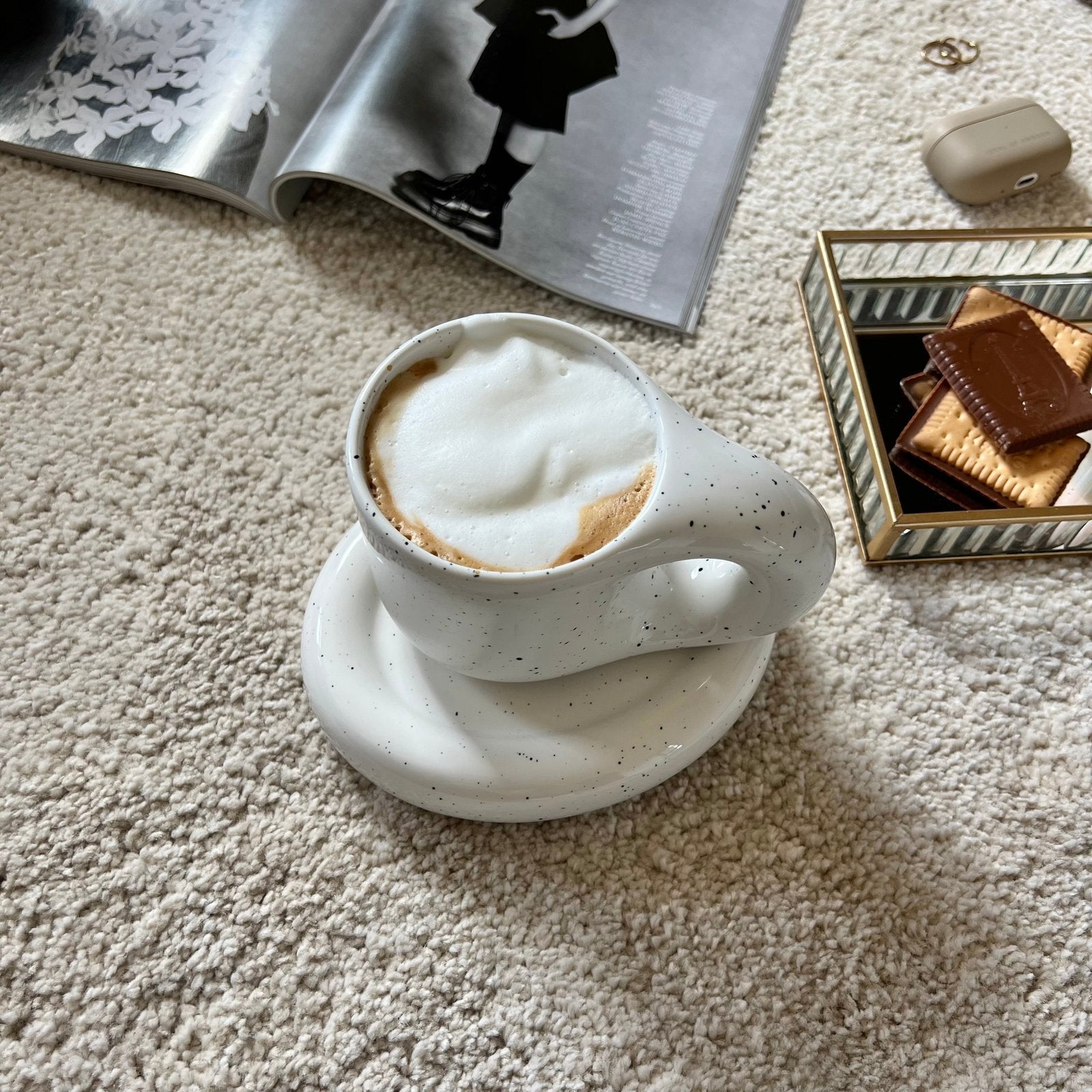 Koffiekopje met Schotel | Keramiek Handgemaakt | 300 ml Pastel-Boutique Moda