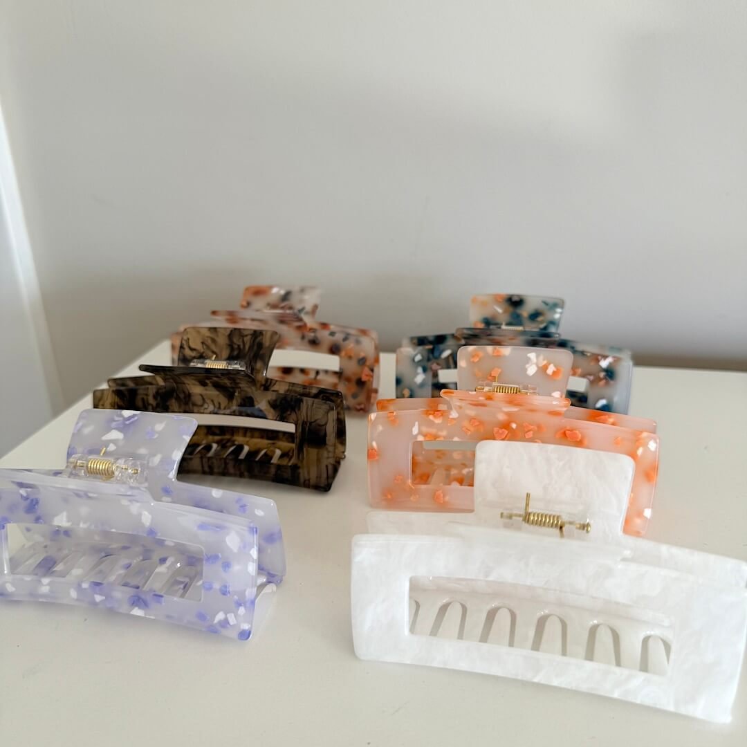 Haarklem | Acryl Rechthoekig | Marmerlook Set Stevige Grip-Boutique Moda
