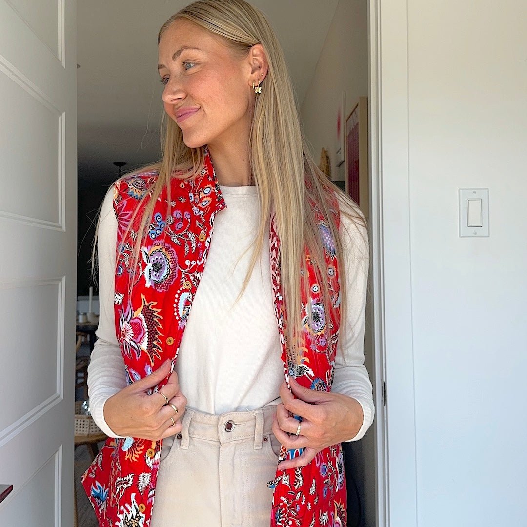 Bodywarmer Dames | Omkeerbaar Gewatteerd | Bloemenprint Mouwloos-Boutique Moda