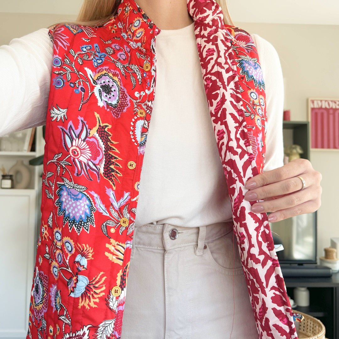 Bodywarmer Dames | Omkeerbaar Gewatteerd | Bloemenprint Mouwloos-Boutique Moda