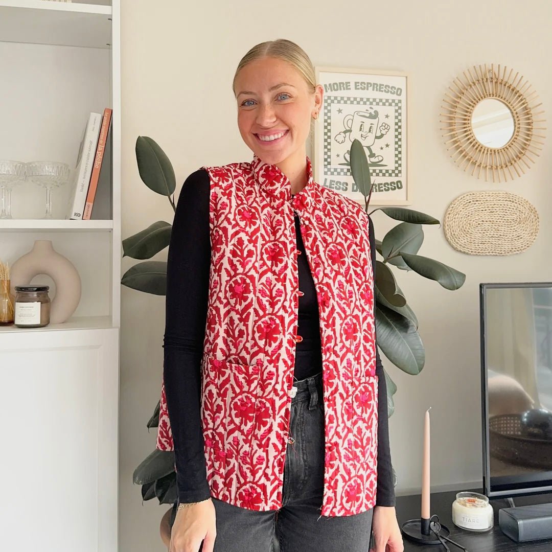 Bodywarmer Dames | Omkeerbaar Gewatteerd | Bloemenprint Mouwloos-Boutique Moda