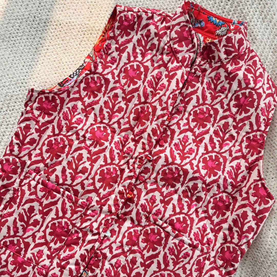 Bodywarmer Dames | Omkeerbaar Gewatteerd | Bloemenprint Mouwloos-Boutique Moda
