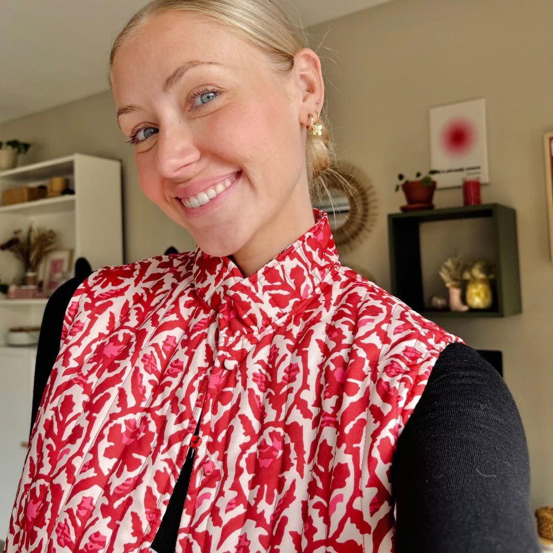 Bodywarmer Dames | Omkeerbaar Gewatteerd | Bloemenprint Mouwloos-Boutique Moda