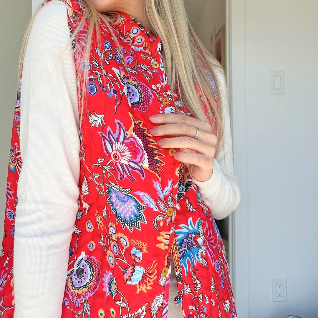Bodywarmer Dames | Omkeerbaar Gewatteerd | Bloemenprint Mouwloos-Boutique Moda