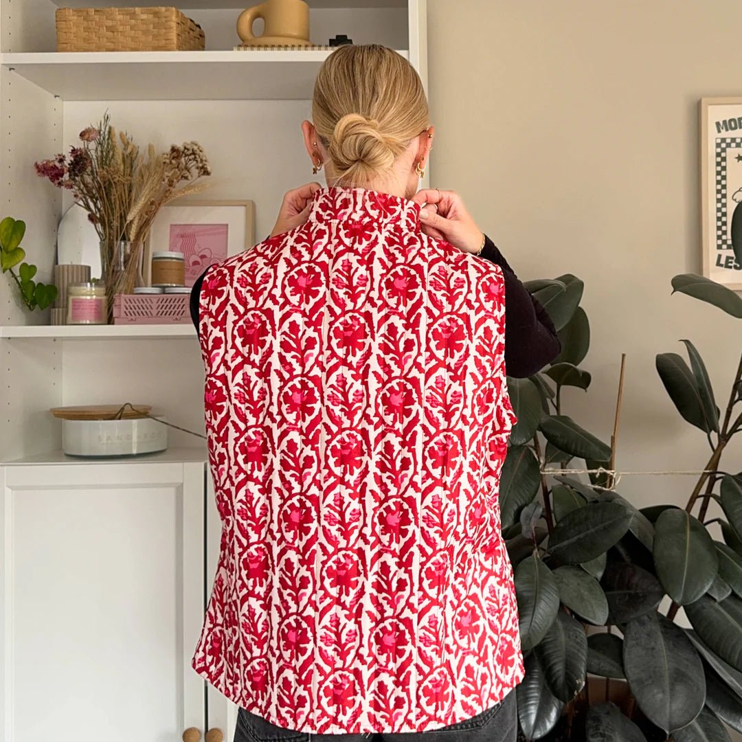 Bodywarmer Dames | Omkeerbaar Gewatteerd | Bloemenprint Mouwloos-Boutique Moda