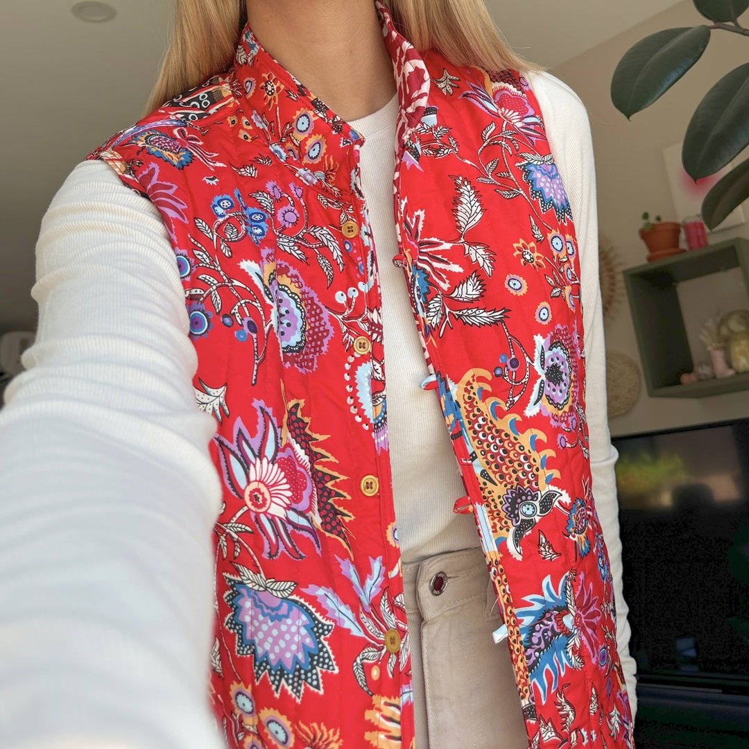 Bodywarmer Dames | Omkeerbaar Gewatteerd | Bloemenprint Mouwloos-Boutique Moda