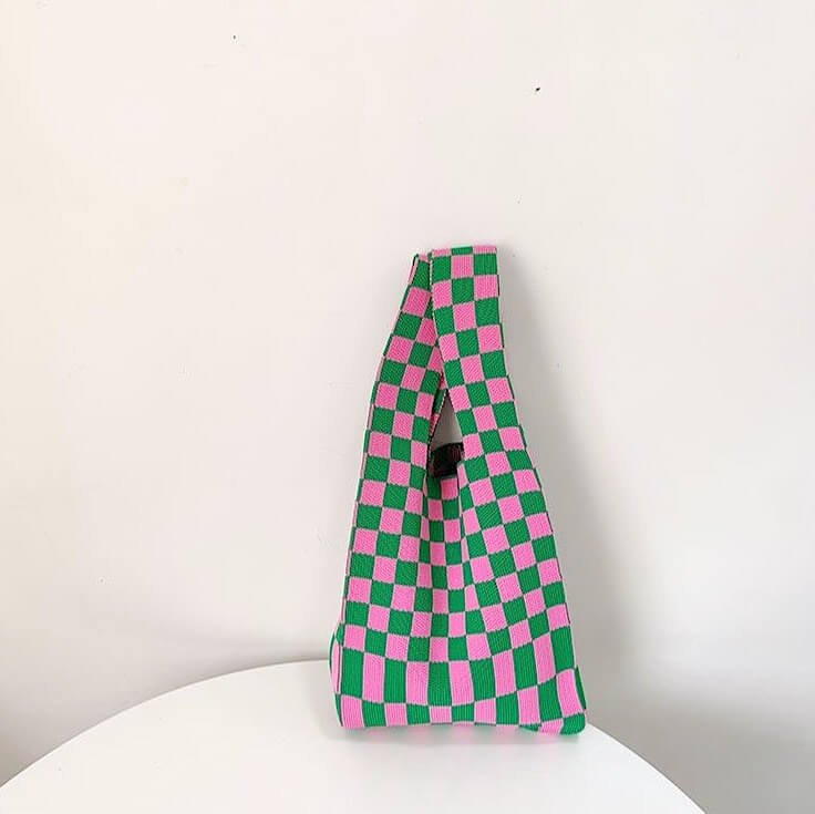 Gebreide Tas Dames | Geruit Schaakbord | Knooptas Kleurrijk-Boutique Moda