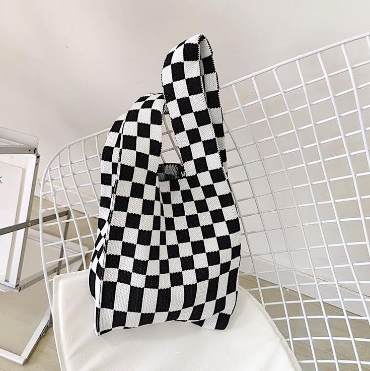 Gebreide Tas Dames | Geruit Schaakbord | Knooptas Kleurrijk-Boutique Moda