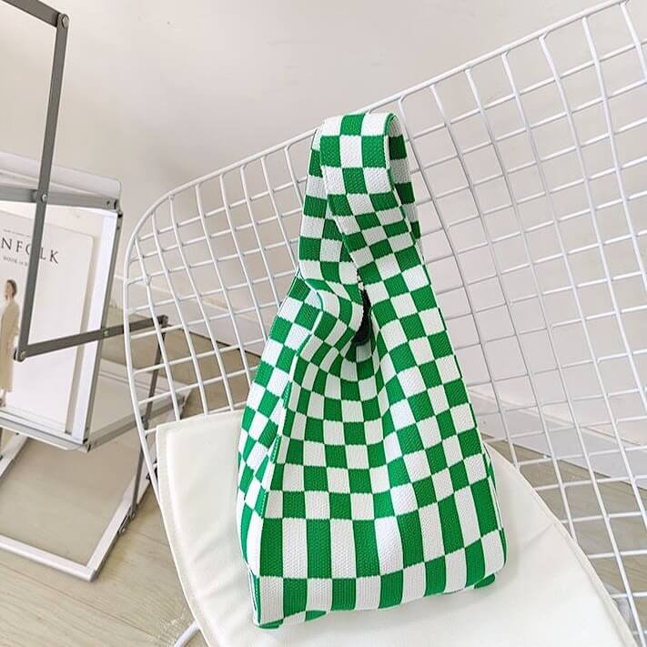 Gebreide Tas Dames | Geruit Schaakbord | Knooptas Kleurrijk-Boutique Moda