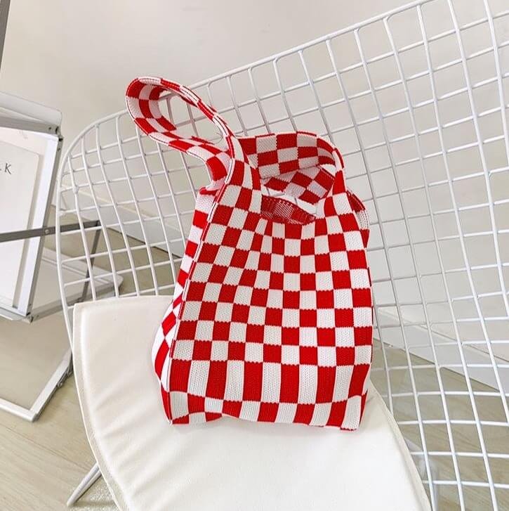 Gebreide Tas Dames | Geruit Schaakbord | Knooptas Kleurrijk-Boutique Moda