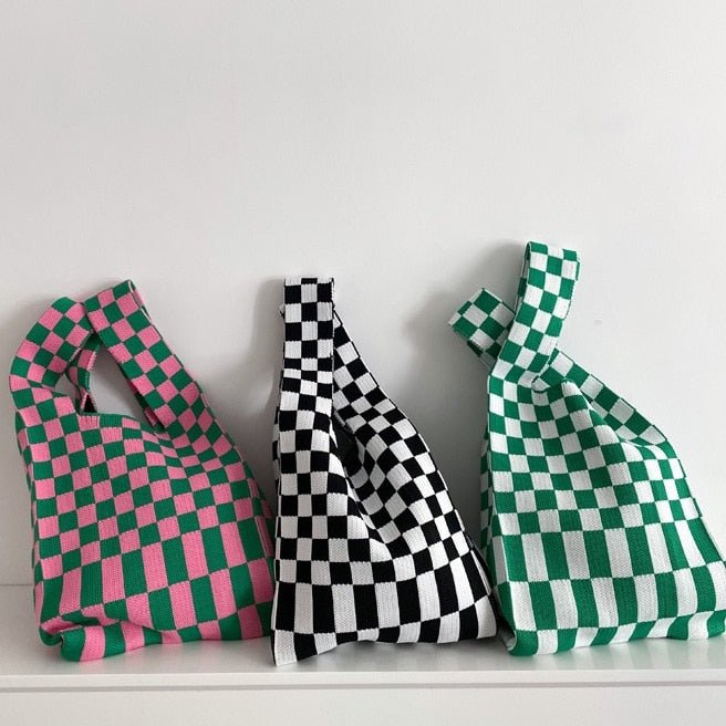 Gebreide Tas Dames | Geruit Schaakbord | Knooptas Kleurrijk-Boutique Moda