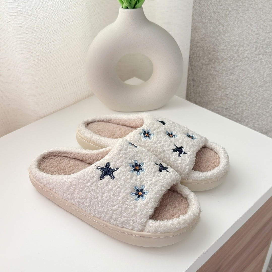 Open Teen Sloffen | Pluche Sterren en Bloemen | Antislip-Boutique Moda
