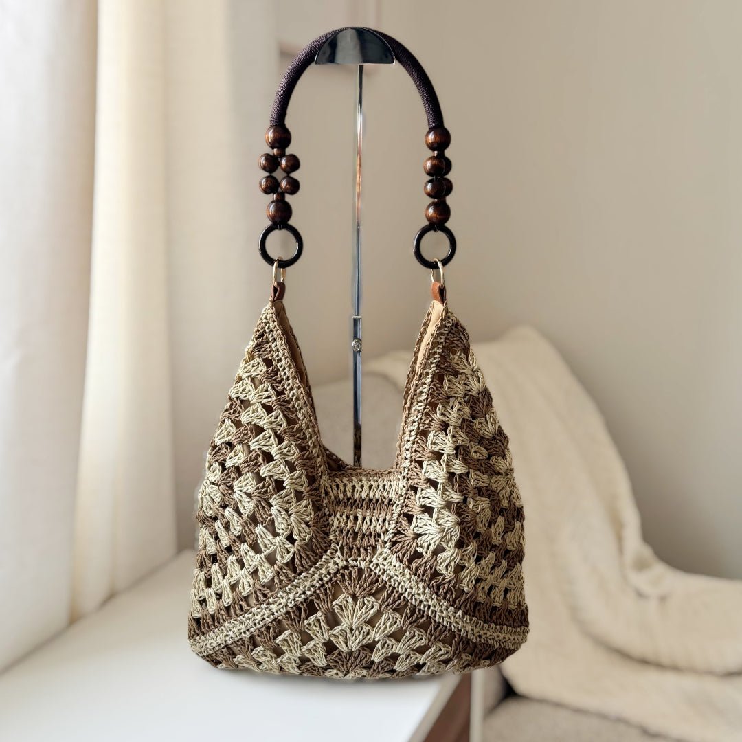 Boho Tas Dames | Gehaakt Houten Kralen | Ruim Opengewerkt-Boutique Moda