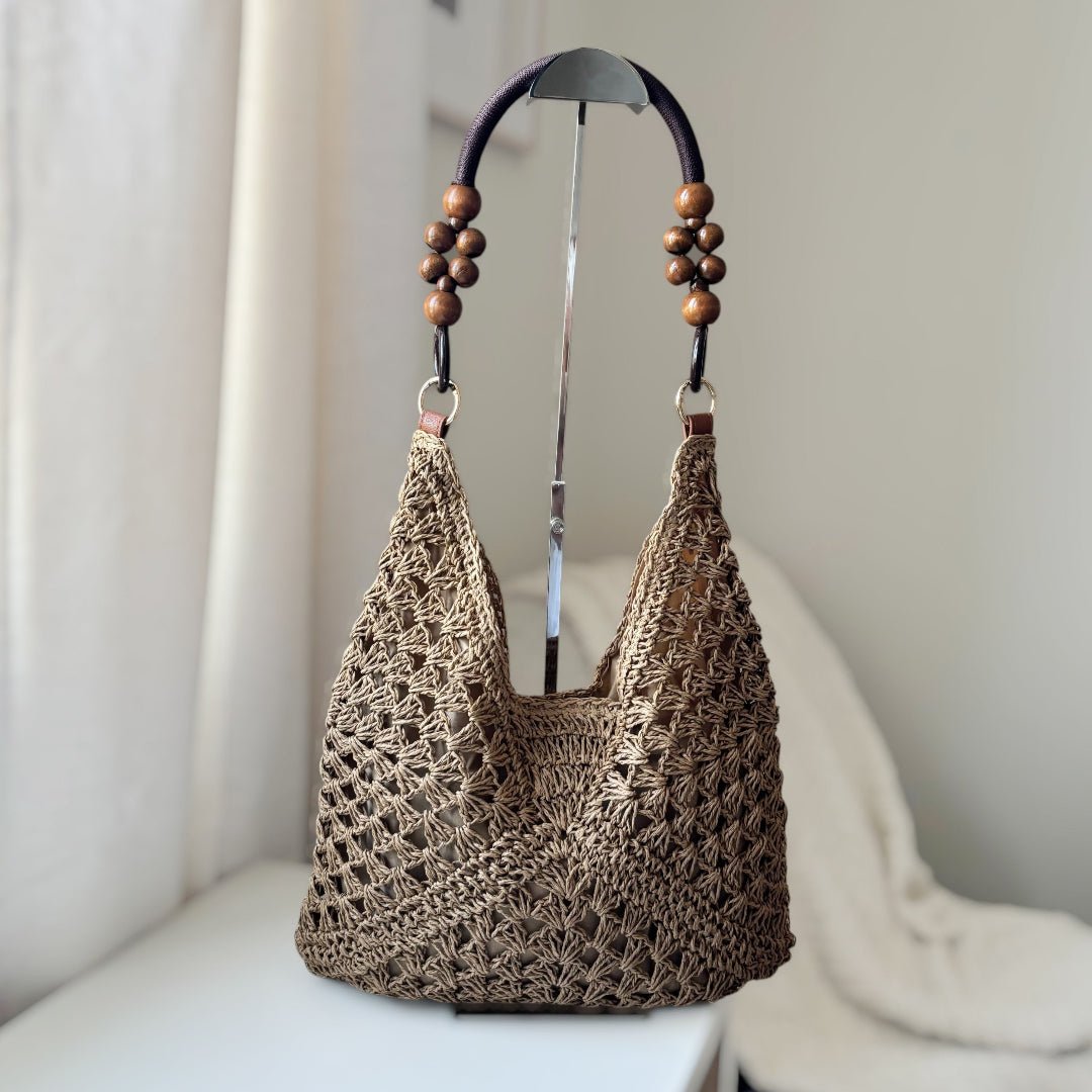 Boho Tas Dames | Gehaakt Houten Kralen | Ruim Opengewerkt-Boutique Moda