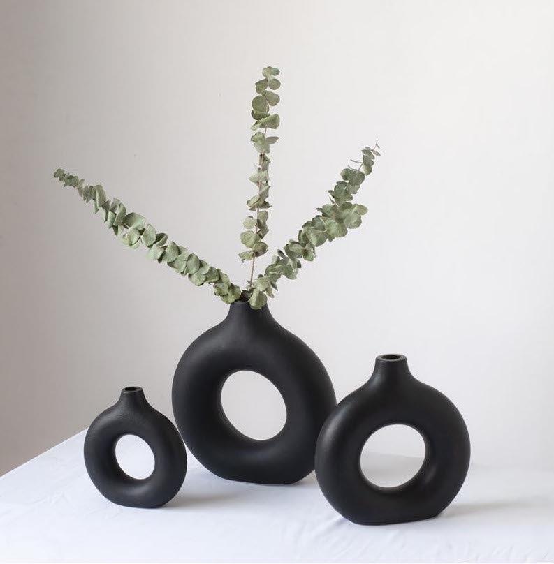 Keramieke Vaas | Donut Mat Handgemaakt | Creme of Zwart-Boutique Moda
