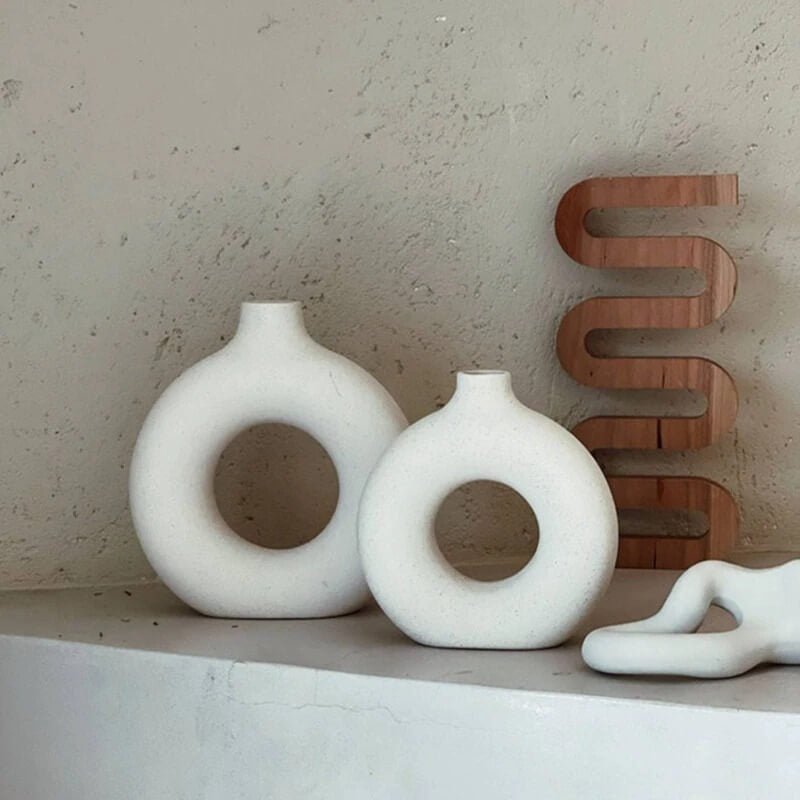 Keramieke Vaas | Donut Mat Handgemaakt | Creme of Zwart-Boutique Moda