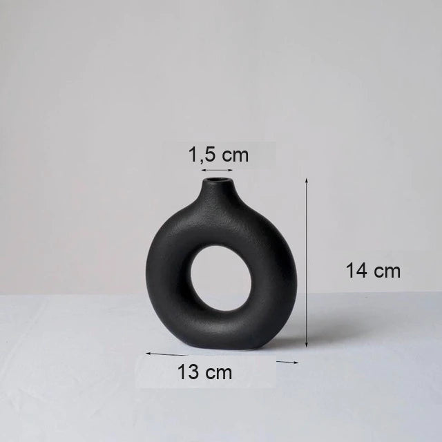 Keramieke Vaas | Donut Mat Handgemaakt | Creme of Zwart-Boutique Moda