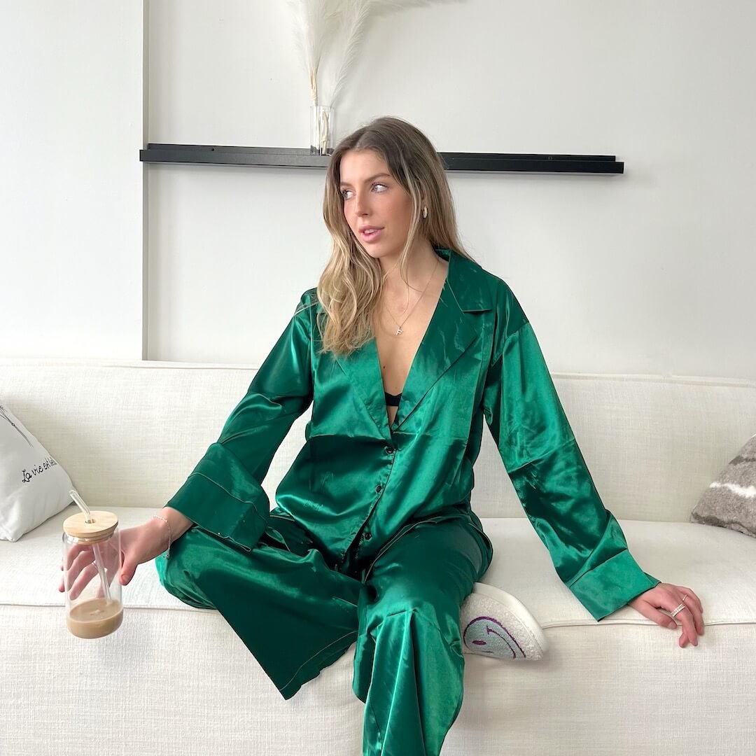 Satijnen Loungeset | Oversized Lange Mouw | Knoopsluiting Dames-Boutique Moda