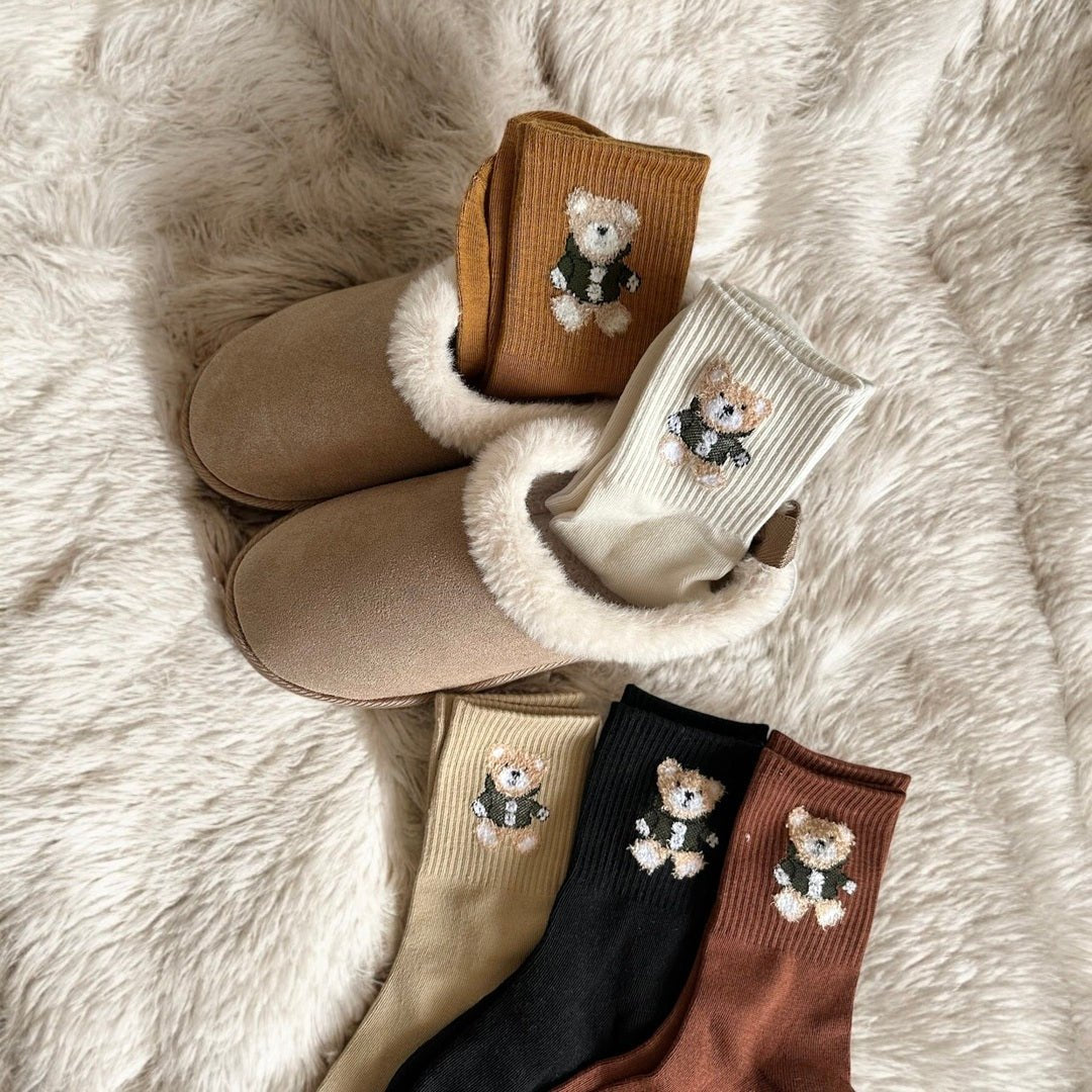 Katoenen Sokken Dames | Beertje Geborduurd | 5 Paar-Boutique Moda