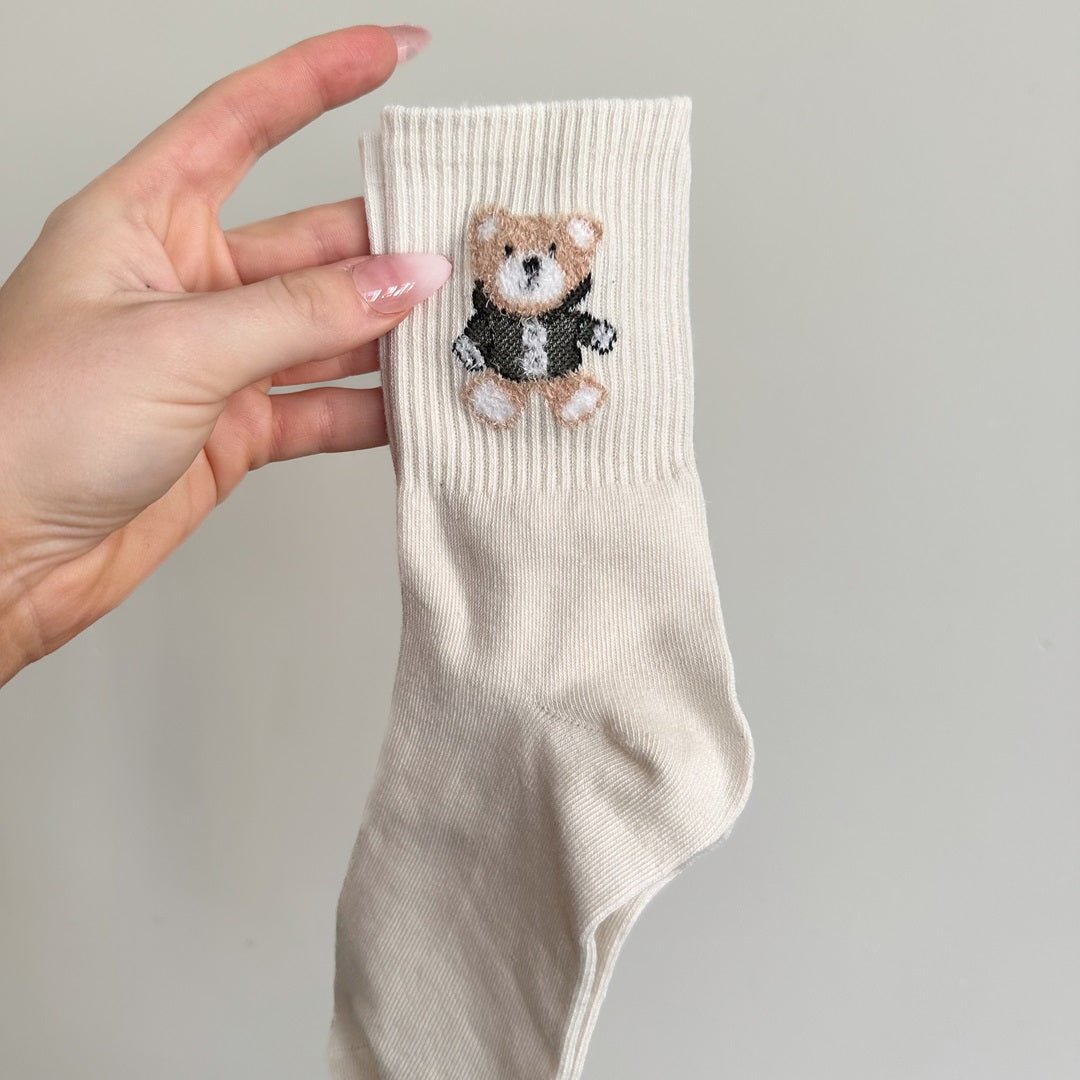 Katoenen Sokken Dames | Beertje Geborduurd | 5 Paar-Boutique Moda