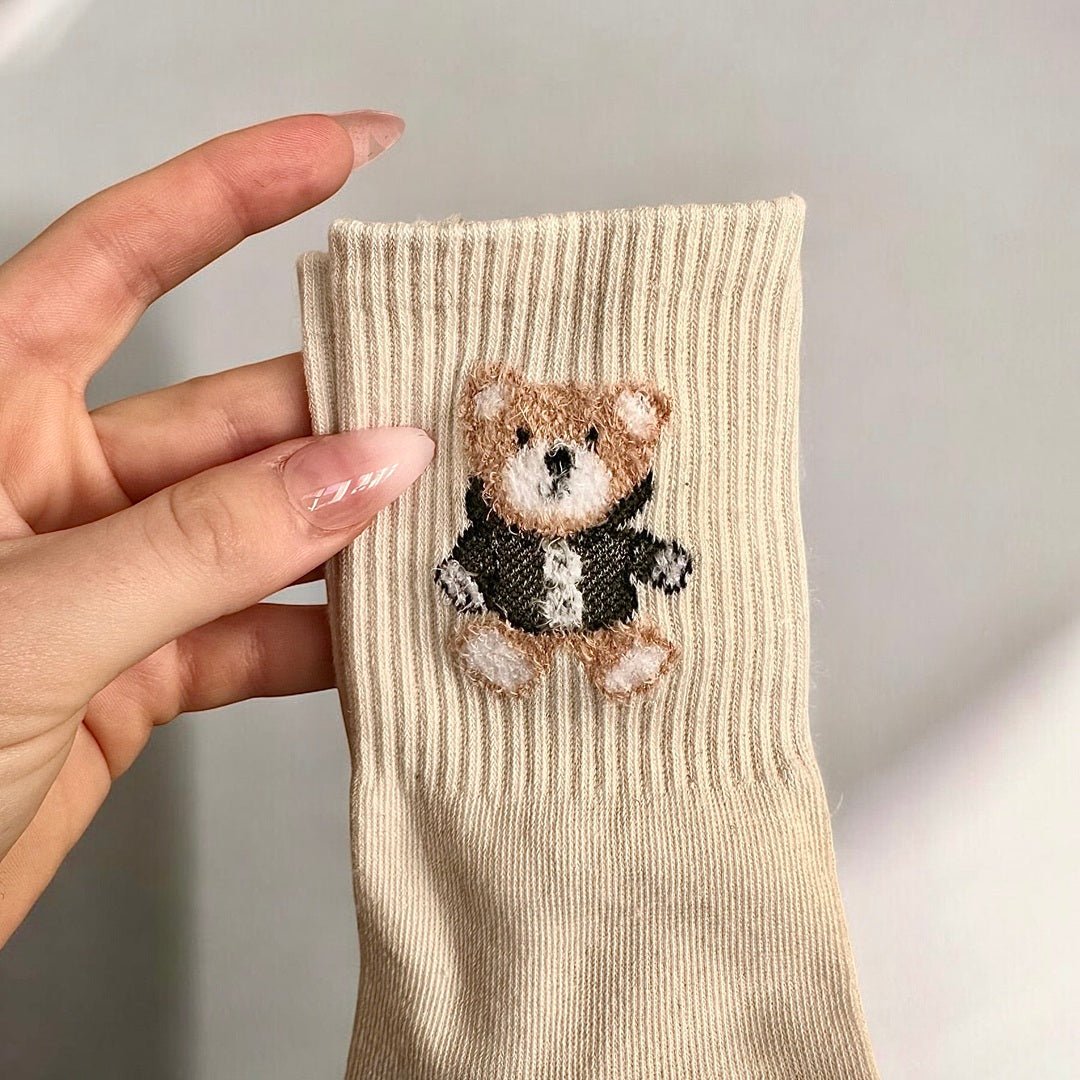 Katoenen Sokken Dames | Beertje Geborduurd | 5 Paar-Boutique Moda