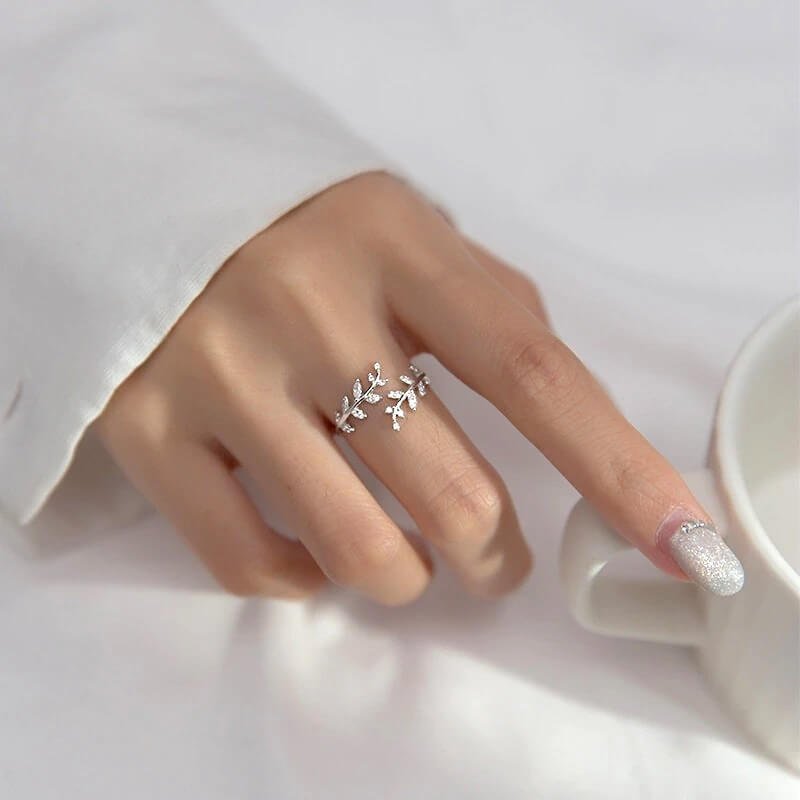 Verstelbare Ring | 925 Zilver of Verguld | Blaadjes Zirkonia-Boutique Moda