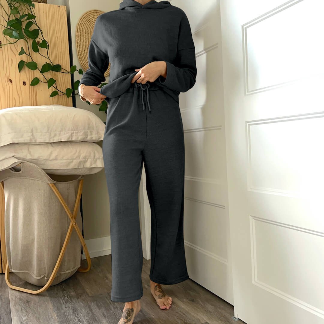 Sweatpak Dames | Tweedelig | Capuchon en Wijde Pijpen-Boutique Moda