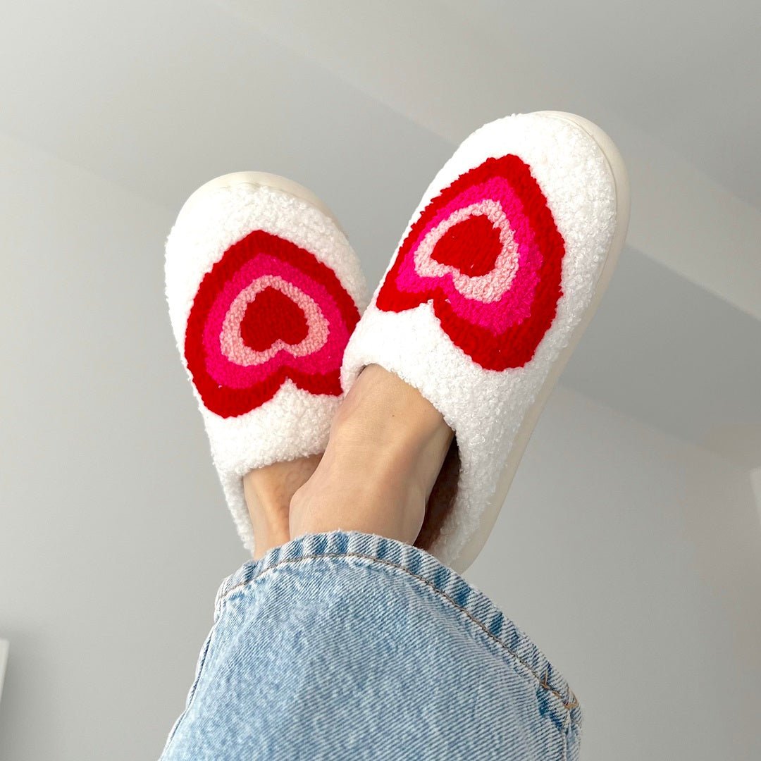Sloffen met Hartjes | Pluche Pantoffels Dames | Antislip-Boutique Moda