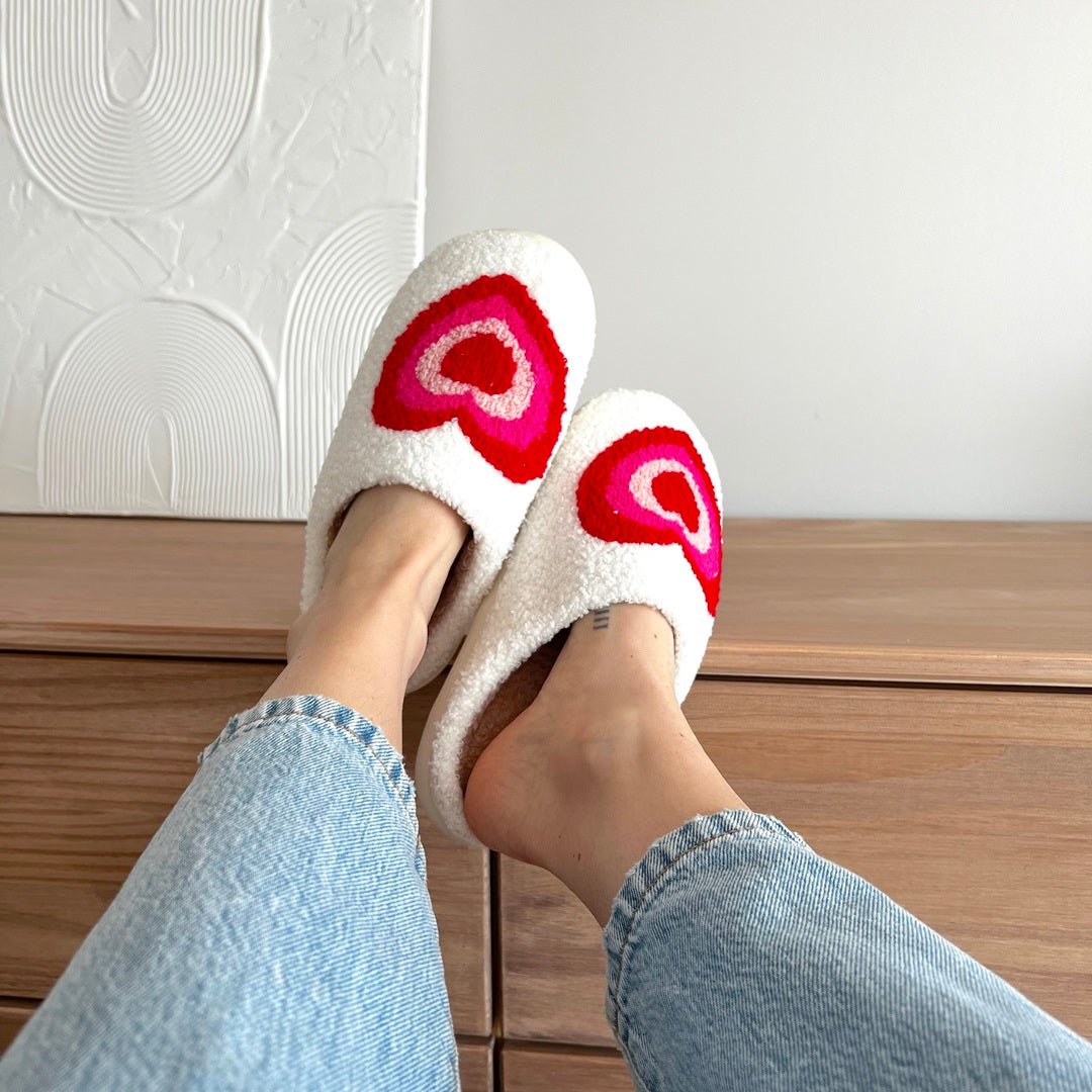 Sloffen met Hartjes | Pluche Pantoffels Dames | Antislip-Boutique Moda