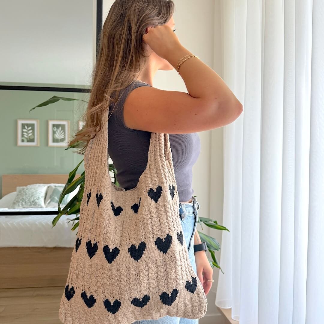 Strandtas | Gehaakt met Hartjes | Katoenen Shopper Dames-Boutique Moda