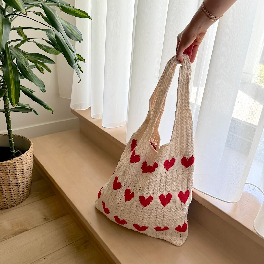 Strandtas | Gehaakt met Hartjes | Katoenen Shopper Dames-Boutique Moda