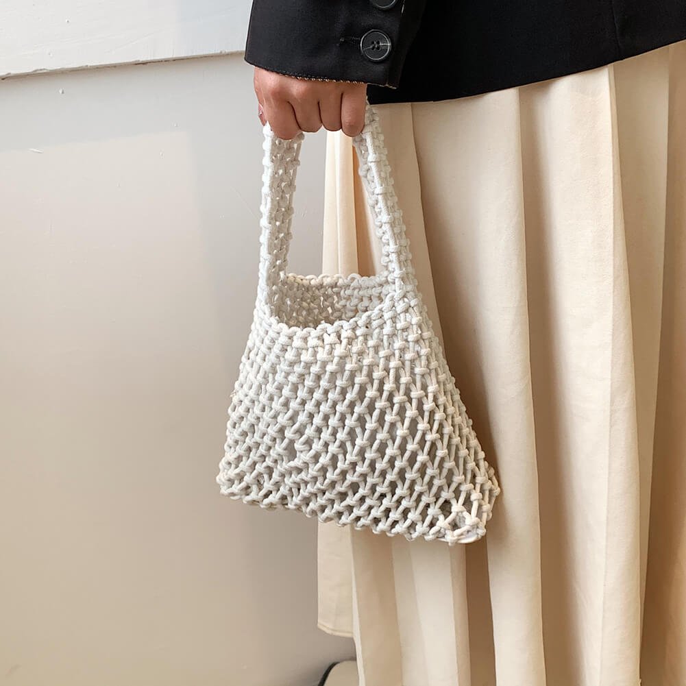 Kleine Handtas | Gehaakt Katoen | Opengewerkte Schoudertas Dames-Boutique Moda
