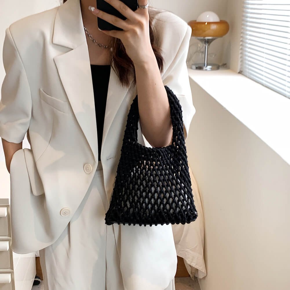 Kleine Handtas | Gehaakt Katoen | Opengewerkte Schoudertas Dames-Boutique Moda