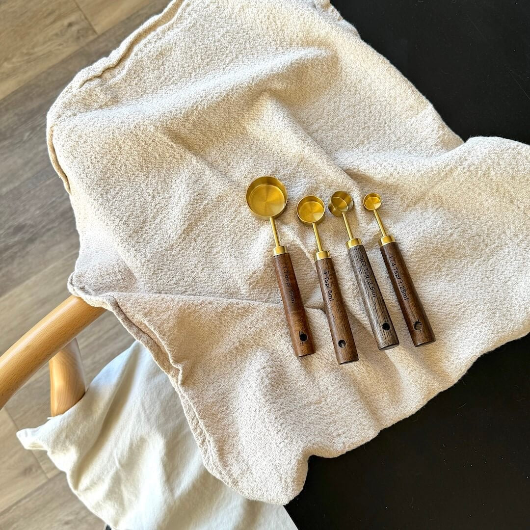 Maatbekers Set | Acaciahout en Goudkleurig | Maatlepels RVS-Boutique Moda