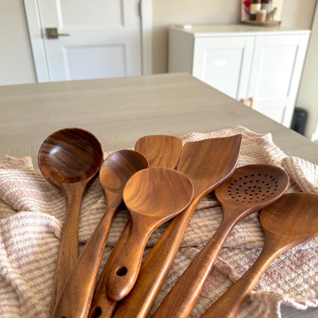 Houten keukengerei set van zeven 7