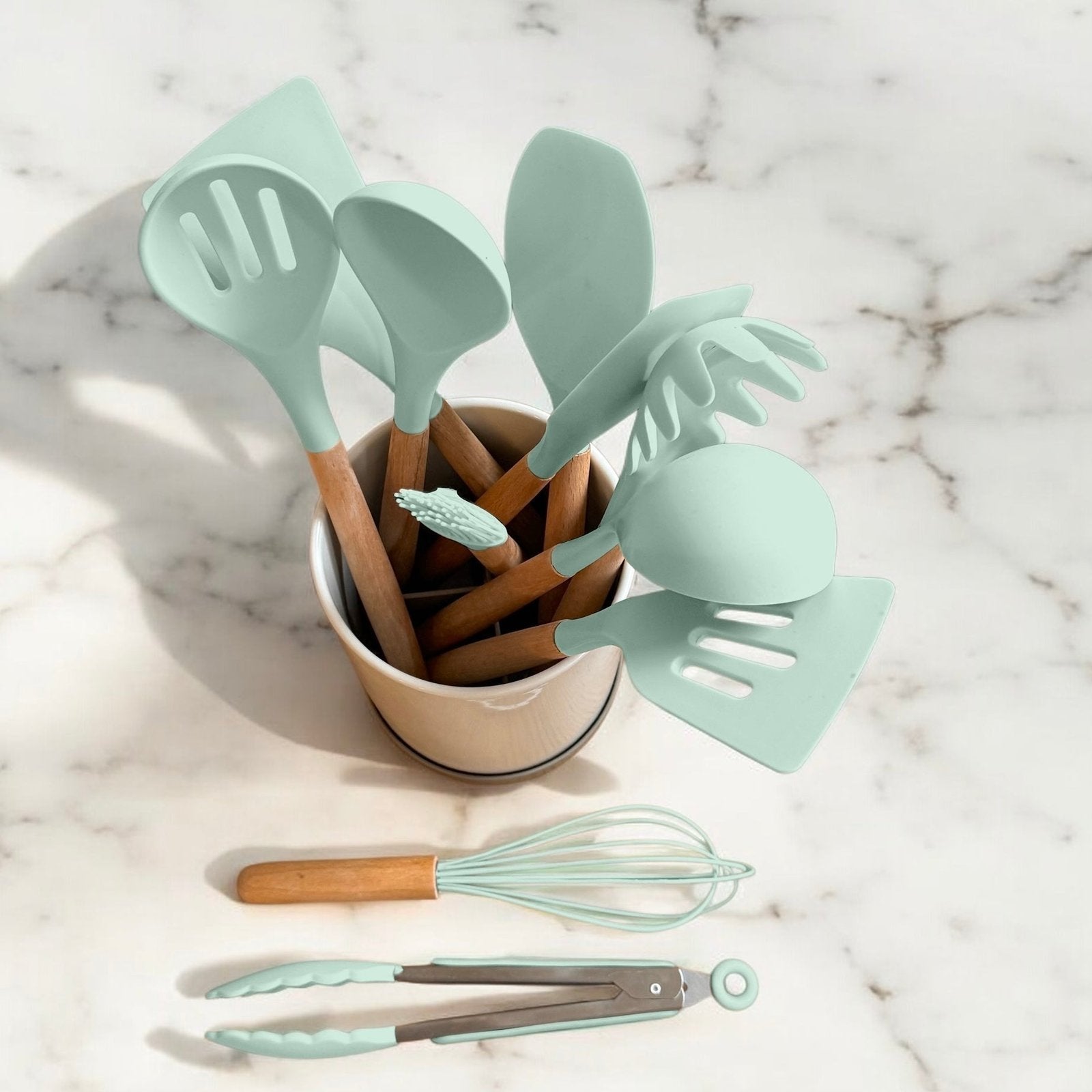 Siliconen keukengerei met houten steel 7