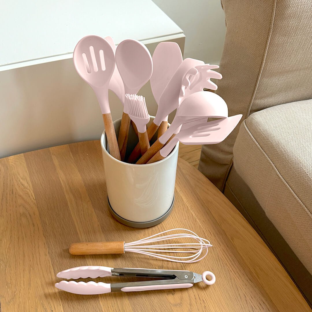 Siliconen keukengerei met houten steel 8