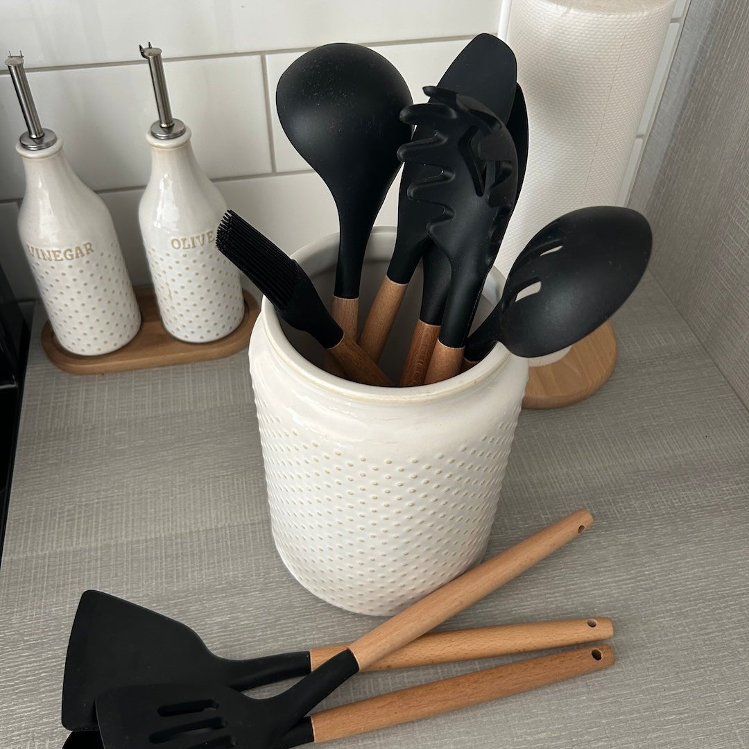 Siliconen keukengerei met houten steel 2