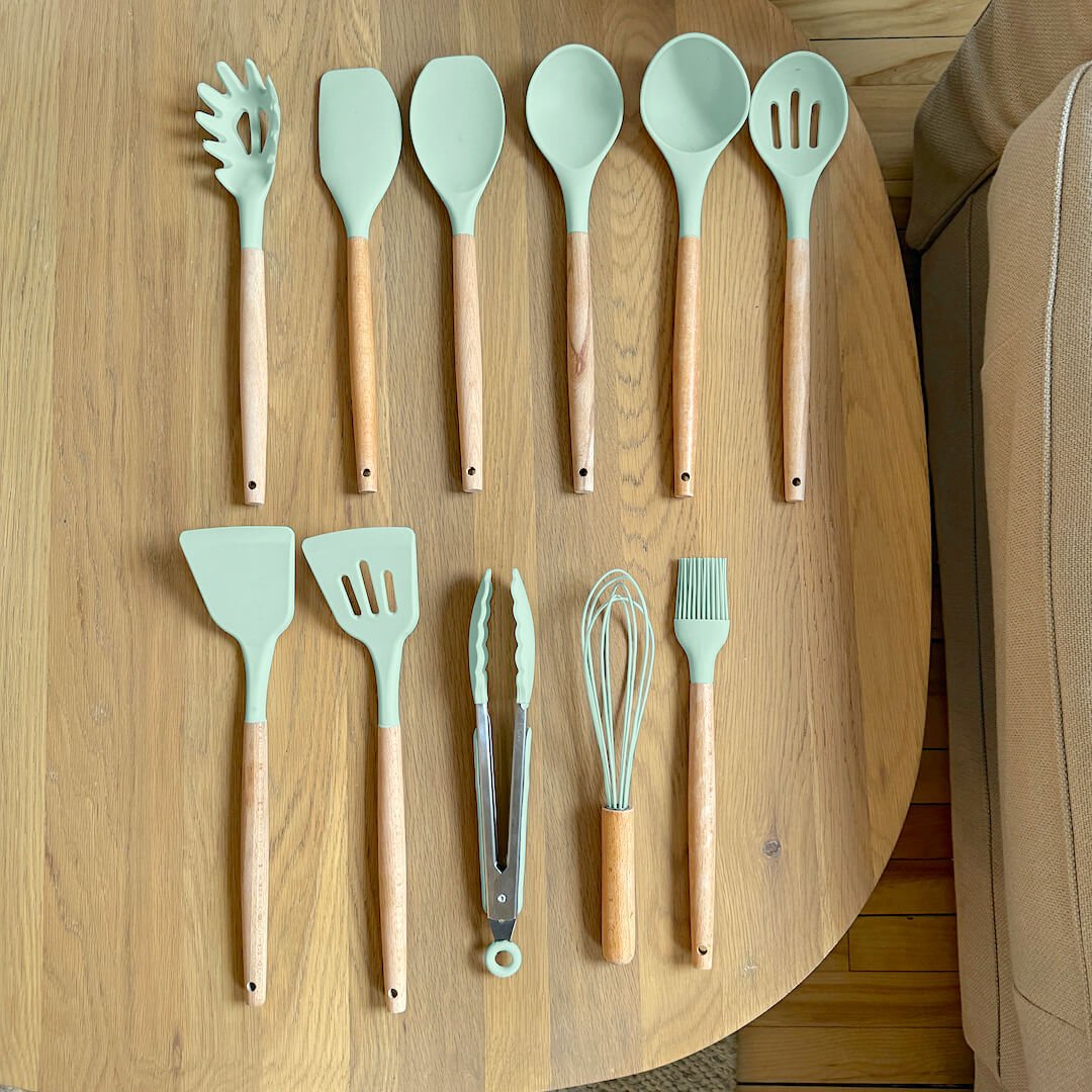 Siliconen keukengerei met houten steel 4
