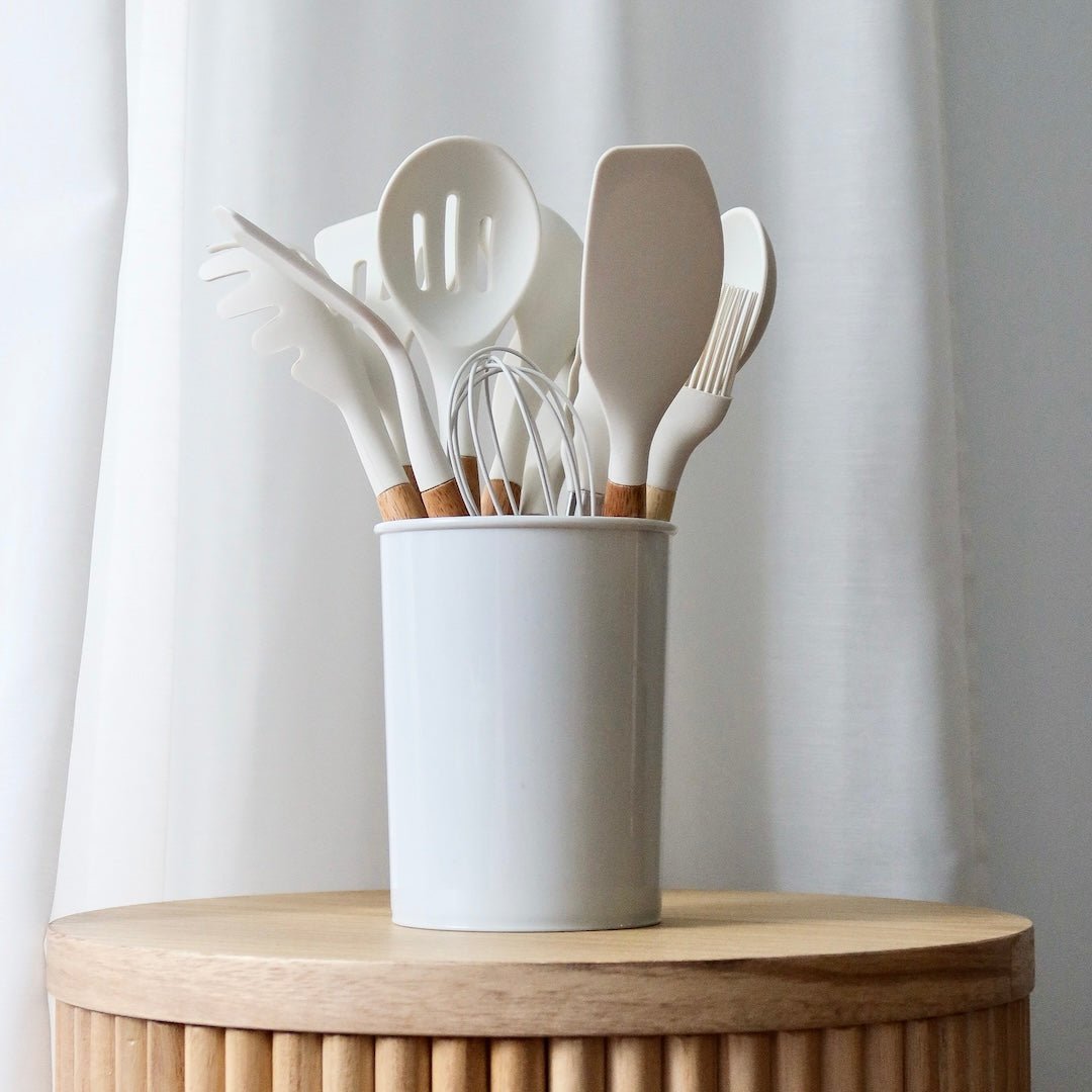 Siliconen keukengerei met houten steel 6
