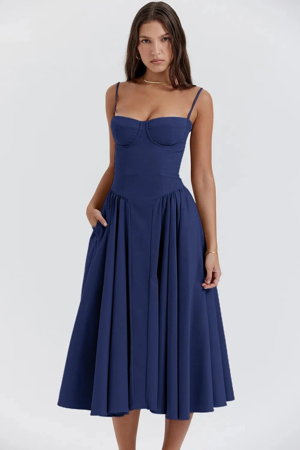 Cocktailjurk | Korset Top | Wijde Midi Rok | Zeven Kleuren-Boutique Moda