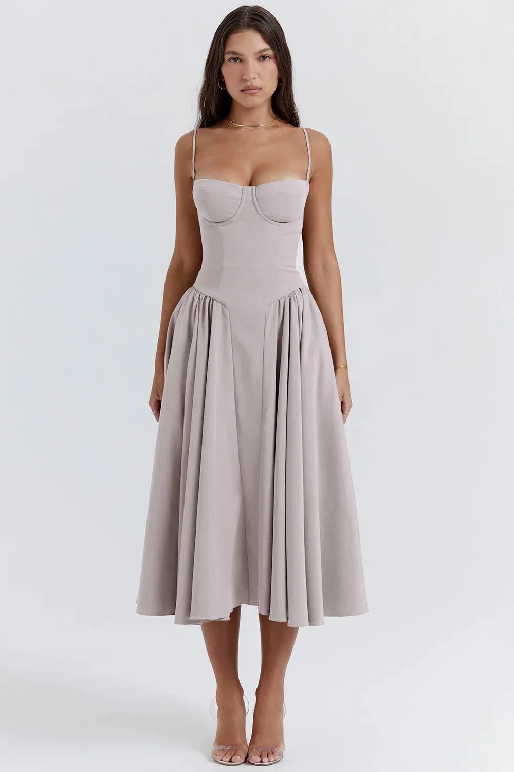 Cocktailjurk | Korset Top | Wijde Midi Rok | Zeven Kleuren-Boutique Moda