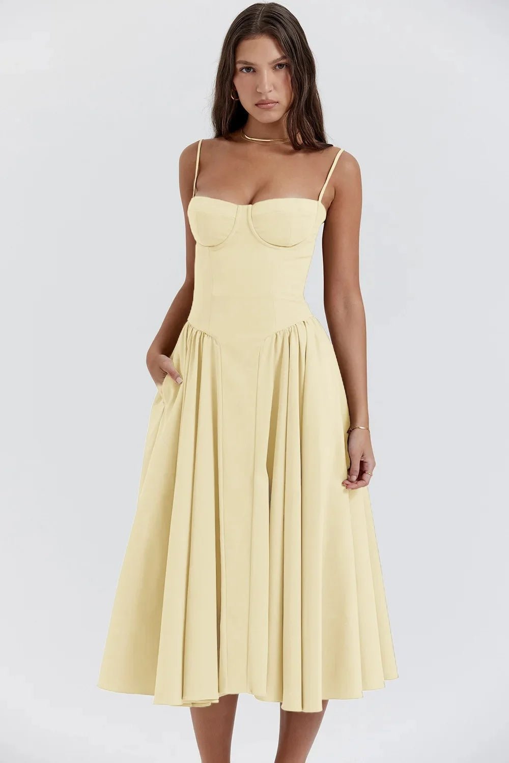Cocktailjurk | Korset Top | Wijde Midi Rok | Zeven Kleuren-Boutique Moda