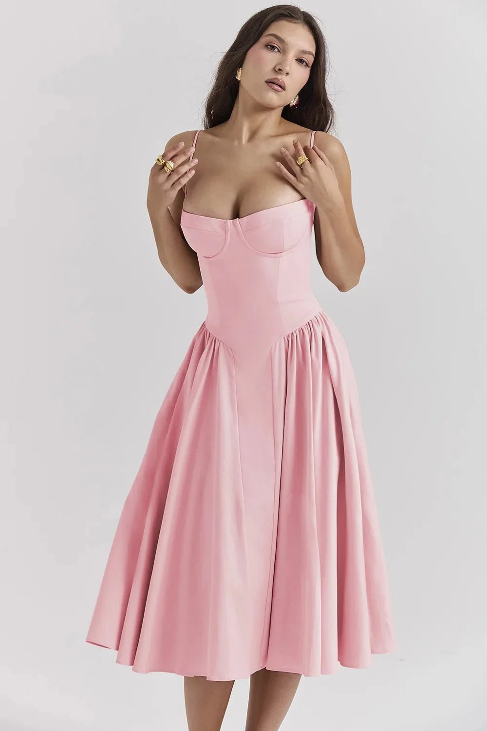 Cocktailjurk | Korset Top | Wijde Midi Rok | Zeven Kleuren-Boutique Moda