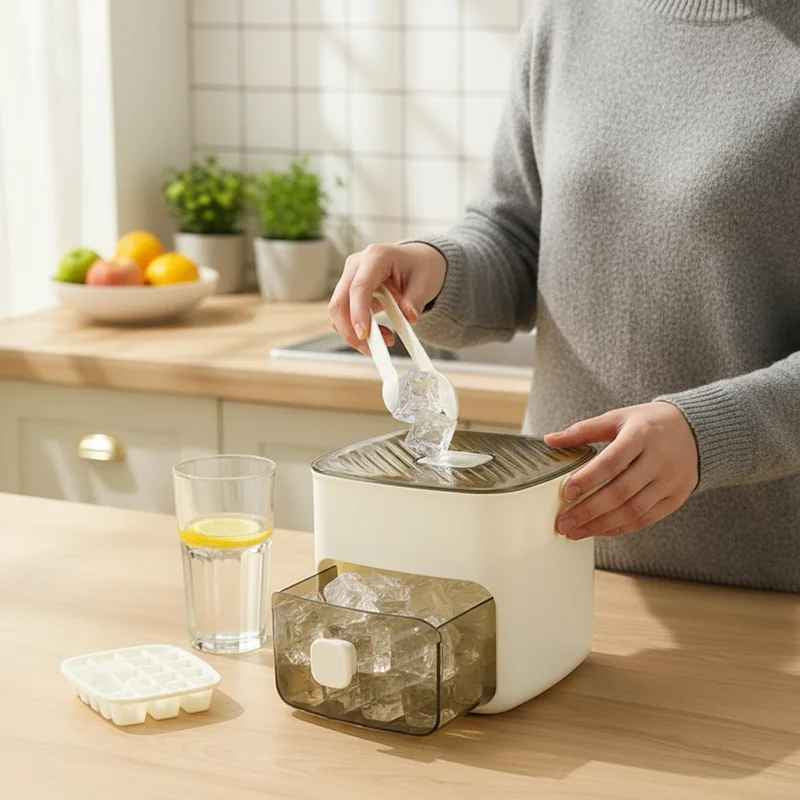 IJsblokjes Doos met Drukfunctie | 48 Blokjes | Dubbele Lade & Tang | Wit of Groen-Boutique Moda