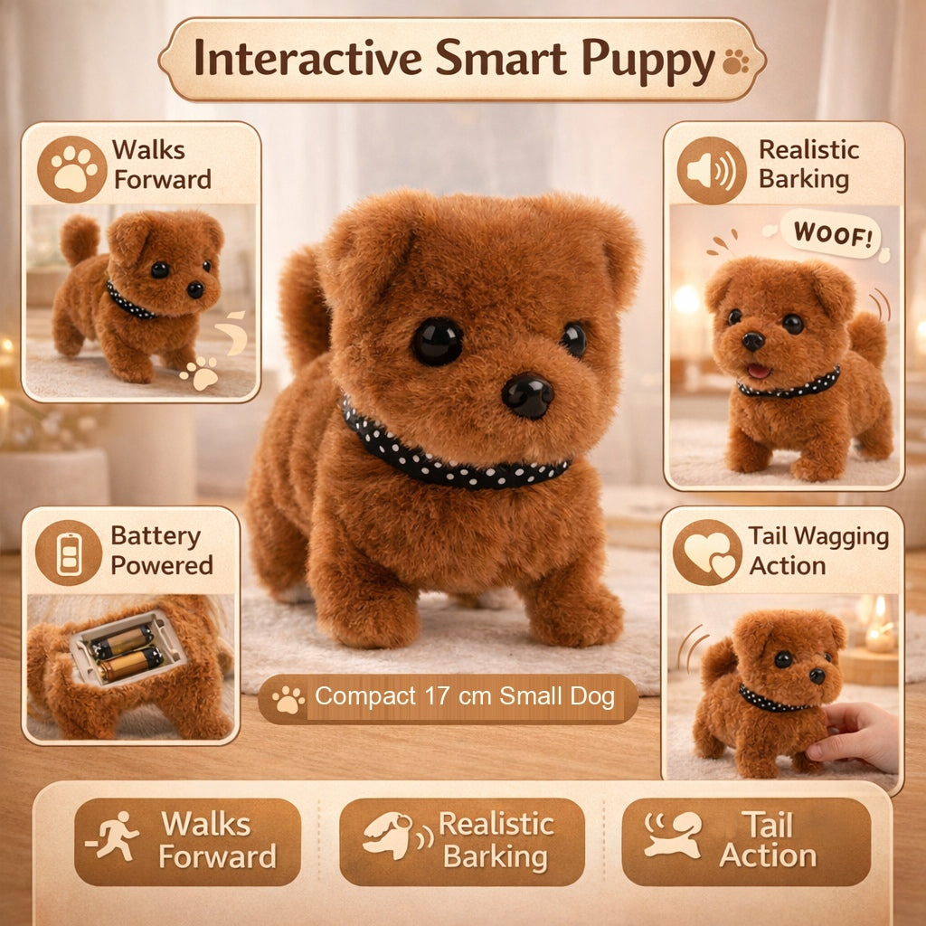 Interactieve robotpuppy | Loopt, blaft en kwispelt | Pluche hond-Boutique Moda
