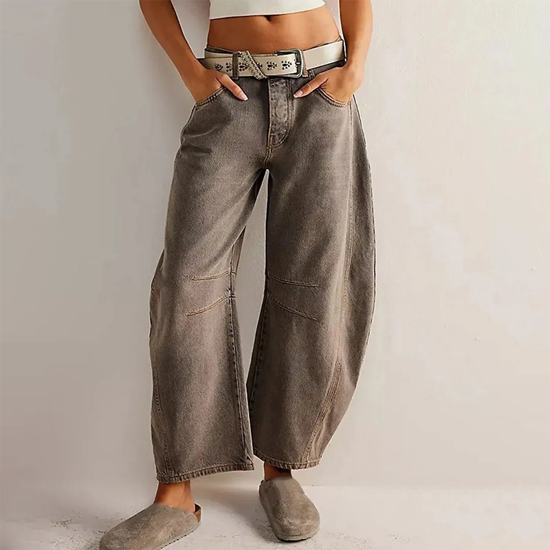 Jeans met rechte pijpen | Losse pasvorm | Vervaagde look | Baggy-jeans | Damesjeans-Boutique Moda