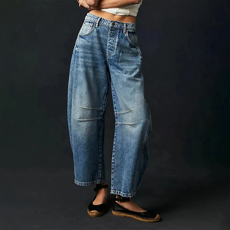 Jeans met rechte pijpen | Losse pasvorm | Vervaagde look | Baggy-jeans | Damesjeans-Boutique Moda